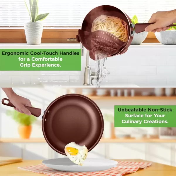 imageNutriChef Kitchenware Pots ampamp Pans Set  Highqualified Basic Kitchen Cookware Set NonStick 20Piece SetBrown