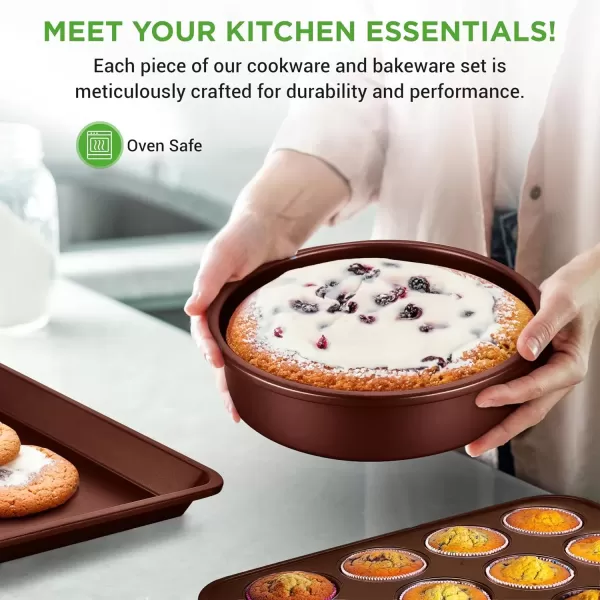 imageNutriChef Kitchenware Pots ampamp Pans Set  Highqualified Basic Kitchen Cookware Set NonStick 20Piece SetBrown