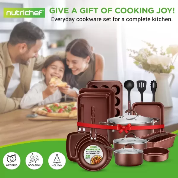 imageNutriChef Kitchenware Pots ampamp Pans Set  Highqualified Basic Kitchen Cookware Set NonStick 20Piece SetBrown