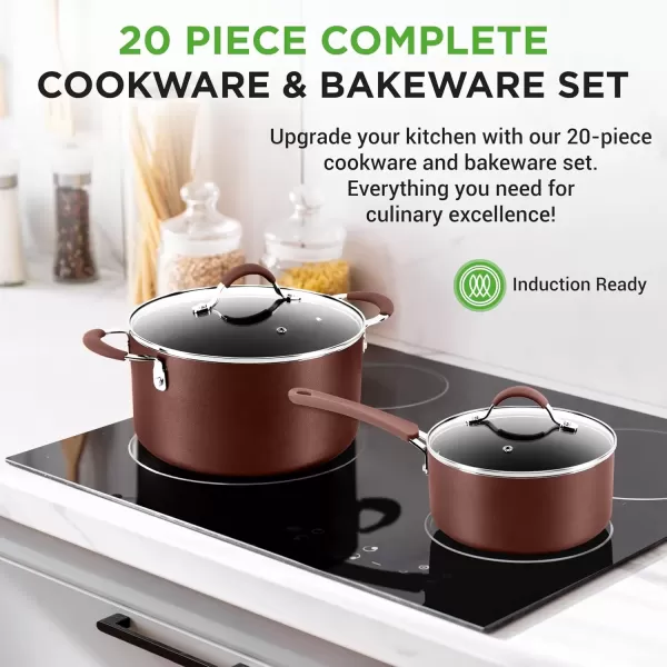 imageNutriChef Kitchenware Pots ampamp Pans Set  Highqualified Basic Kitchen Cookware Set NonStick 20Piece SetBrown