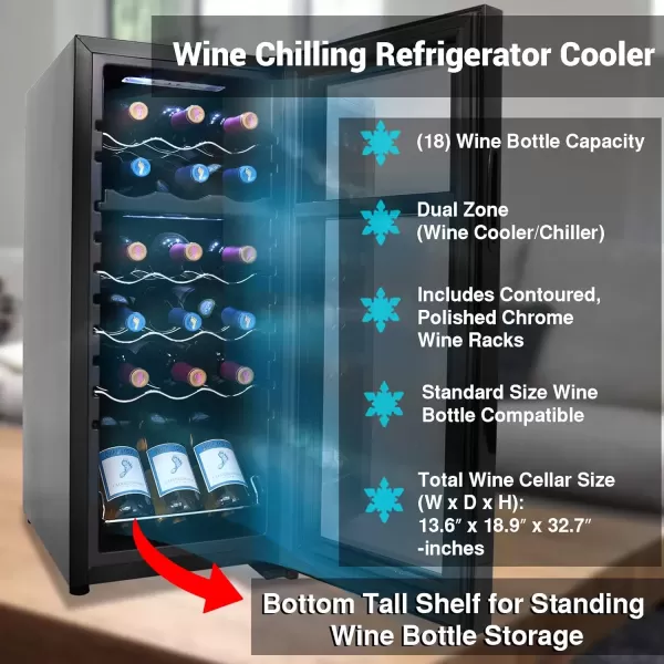 imageNutriChef PKCWC240 Cellar Cooler for White and Red Wines Chiller 24 Bottle Dual ZoneBlack18 Bottle Dual Zone  Black