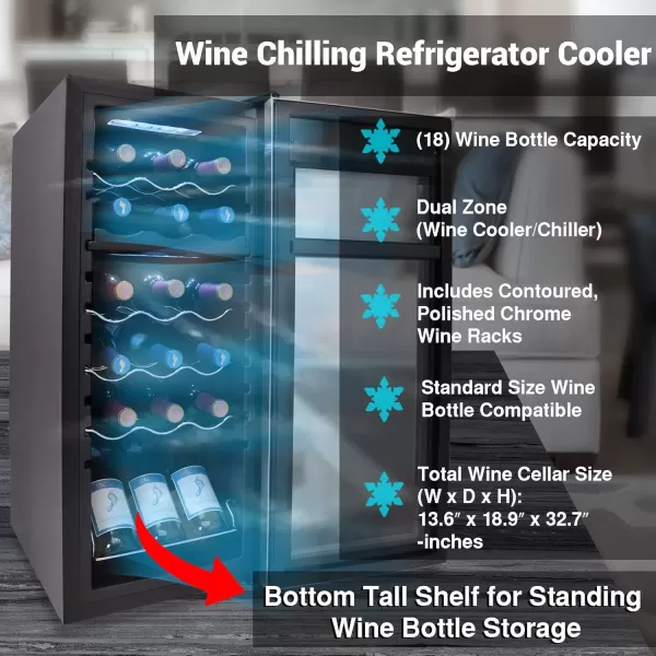 imageNutriChef PKCWC240 Cellar Cooler for White and Red Wines Chiller 24 Bottle Dual ZoneBlack18 Bottle Dual Zone  Stainless Steel
