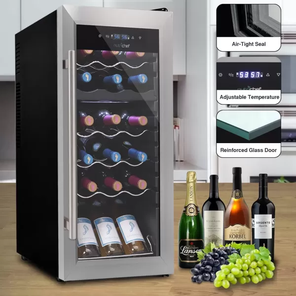 imageNutriChef PKCWC240 Cellar Cooler for White and Red Wines Chiller 24 Bottle Dual ZoneBlack18 Bottle Dual Zone  Stainless Steel