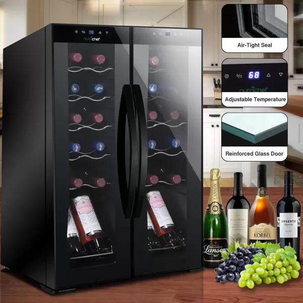 imageNutriChef PKCWC240 Cellar Cooler for White and Red Wines Chiller 24 Bottle Dual ZoneBlack24 Bottle Dual Zone  Black