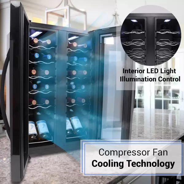 imageNutriChef PKCWC240 Cellar Cooler for White and Red Wines Chiller 24 Bottle Dual ZoneBlack24 Bottle Dual Zone  Black