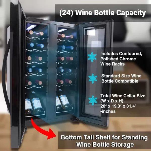 imageNutriChef PKCWC240 Cellar Cooler for White and Red Wines Chiller 24 Bottle Dual ZoneBlack24 Bottle Dual Zone  Black