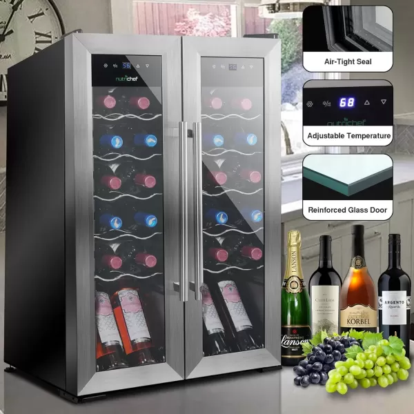 imageNutriChef PKCWC240 Cellar Cooler for White and Red Wines Chiller 24 Bottle Dual ZoneBlack24 Bottle Dual Zone  Stainless Steel