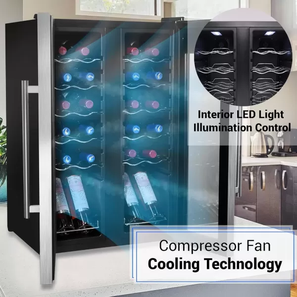 imageNutriChef PKCWC240 Cellar Cooler for White and Red Wines Chiller 24 Bottle Dual ZoneBlack24 Bottle Dual Zone  Stainless Steel