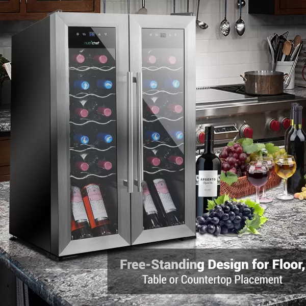 imageNutriChef PKCWC240 Cellar Cooler for White and Red Wines Chiller 24 Bottle Dual ZoneBlack24 Bottle Dual Zone  Stainless Steel