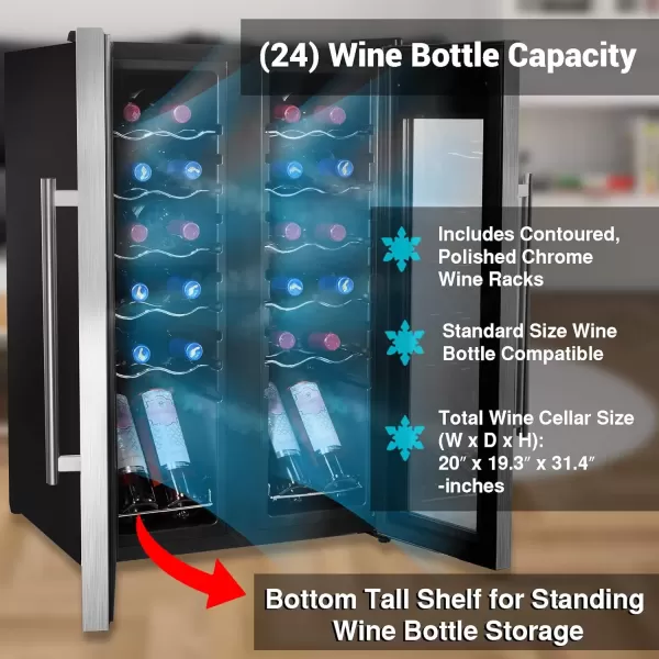 imageNutriChef PKCWC240 Cellar Cooler for White and Red Wines Chiller 24 Bottle Dual ZoneBlack24 Bottle Dual Zone  Stainless Steel