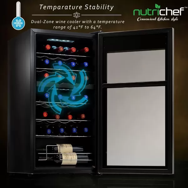 imageNutriChef PKCWC240 Cellar Cooler for White and Red Wines Chiller 24 Bottle Dual ZoneBlack28 Bottle Dual Zone  Stainless Steel