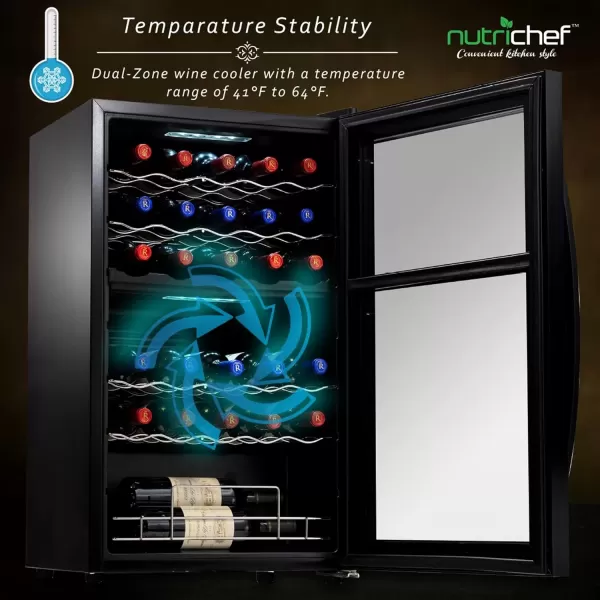 imageNutriChef PKCWC240 Cellar Cooler for White and Red Wines Chiller 24 Bottle Dual ZoneBlack33 Bottle Dual Zone  Black
