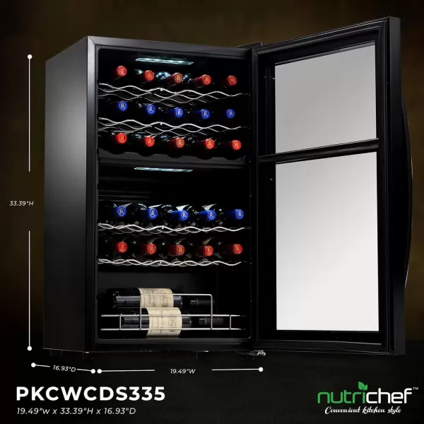imageNutriChef PKCWC240 Cellar Cooler for White and Red Wines Chiller 24 Bottle Dual ZoneBlack33 Bottle Dual Zone  Black