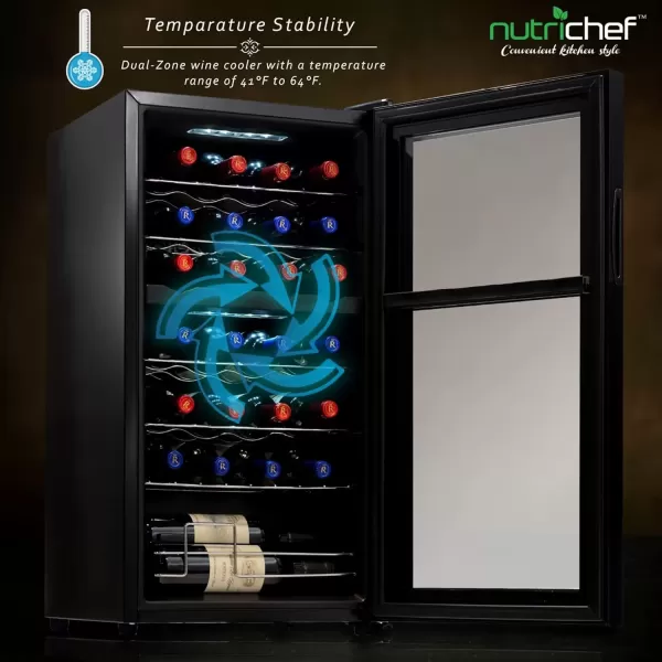 imageNutriChef PKCWC240 Cellar Cooler for White and Red Wines Chiller 24 Bottle Dual ZoneBlackBlack