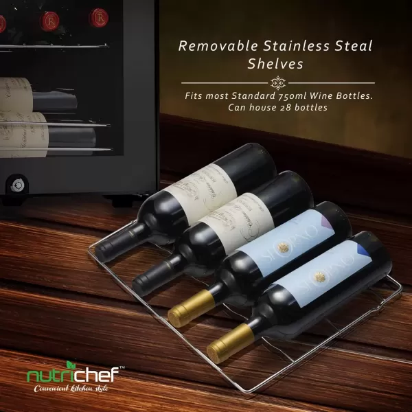 imageNutriChef PKCWC340 Wine Refrigerator Cellar Storage and 9345 Liters Internal Capacity Single Zone Chiller with Digital Touch Button Control Placement for Standing Air Tight Seal 34 BottleBlackBlack