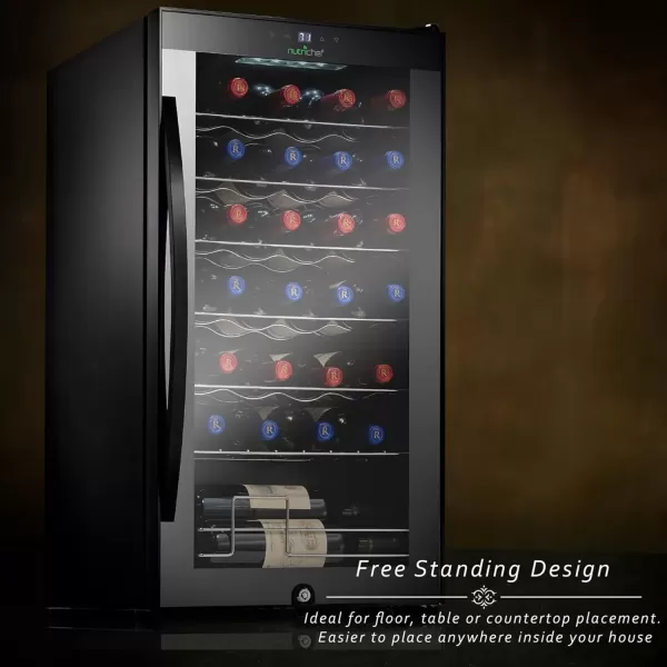 imageNutriChef PKCWC340 Wine Refrigerator Cellar Storage and 9345 Liters Internal Capacity Single Zone Chiller with Digital Touch Button Control Placement for Standing Air Tight Seal 34 BottleBlackBlack