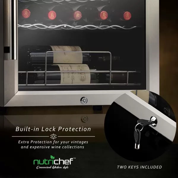 imageNutriChef PKCWC340 Wine Refrigerator Cellar Storage and 9345 Liters Internal Capacity Single Zone Chiller with Digital Touch Button Control Placement for Standing Air Tight Seal 34 BottleBlackBlack