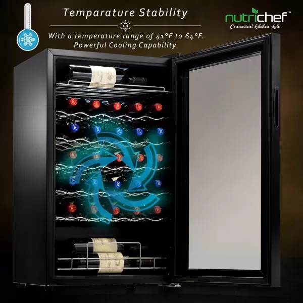 imageNutriChef PKCWC340 Wine Refrigerator Cellar Storage and 9345 Liters Internal Capacity Single Zone Chiller with Digital Touch Button Control Placement for Standing Air Tight Seal 34 BottleBlackBlack