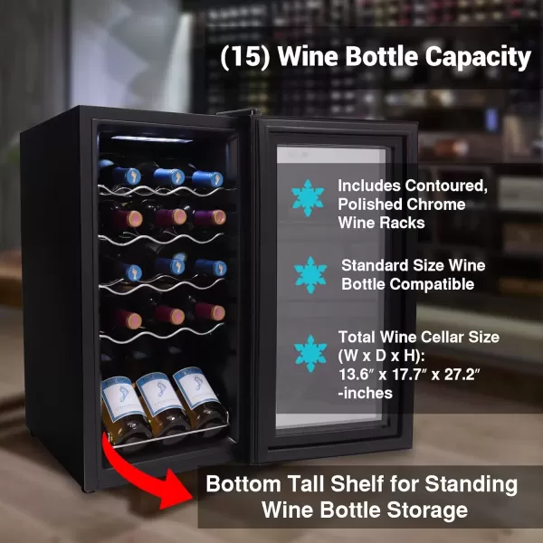 imageNutriChef PKCWC340 Wine Refrigerator Cellar Storage and 9345 Liters Internal Capacity Single Zone Chiller with Digital Touch Button Control Placement for Standing Air Tight Seal 34 BottleBlackBlack