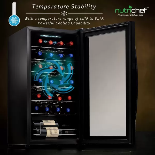 imageNutriChef PKCWC340 Wine Refrigerator Cellar Storage and 9345 Liters Internal Capacity Single Zone Chiller with Digital Touch Button Control Placement for Standing Air Tight Seal 34 BottleBlackBlack