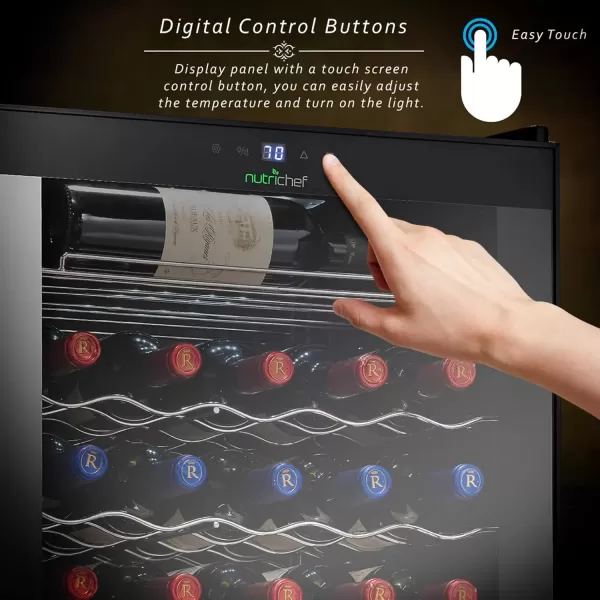 imageNutriChef PKCWC340 Wine Refrigerator Cellar Storage and 9345 Liters Internal Capacity Single Zone Chiller with Digital Touch Button Control Placement for Standing Air Tight Seal 34 BottleBlackBlack