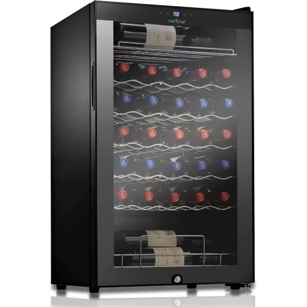 imageNutriChef PKCWC340 Wine Refrigerator Cellar Storage and 9345 Liters Internal Capacity Single Zone Chiller with Digital Touch Button Control Placement for Standing Air Tight Seal 34 BottleBlackBlack