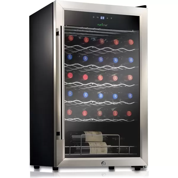 imageNutriChef PKCWC340 Wine Refrigerator Cellar Storage and 9345 Liters Internal Capacity Single Zone Chiller with Digital Touch Button Control Placement for Standing Air Tight Seal 34 BottleBlackBlack