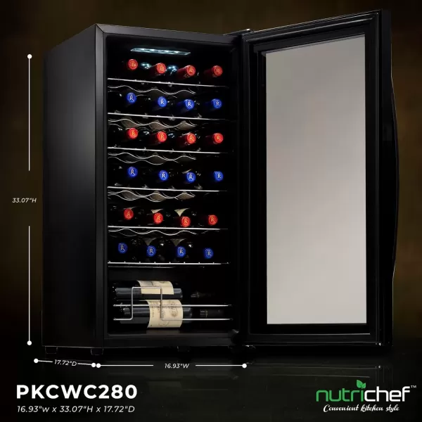 imageNutriChef PKCWC340 Wine Refrigerator Cellar Storage and 9345 Liters Internal Capacity Single Zone Chiller with Digital Touch Button Control Placement for Standing Air Tight Seal 34 BottleBlackBlack
