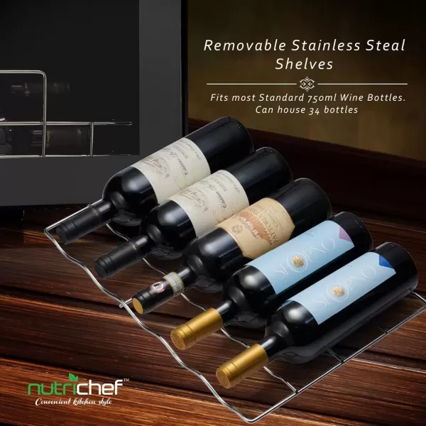 imageNutriChef PKCWC340 Wine Refrigerator Cellar Storage and 9345 Liters Internal Capacity Single Zone Chiller with Digital Touch Button Control Placement for Standing Air Tight Seal 34 BottleBlackBlack