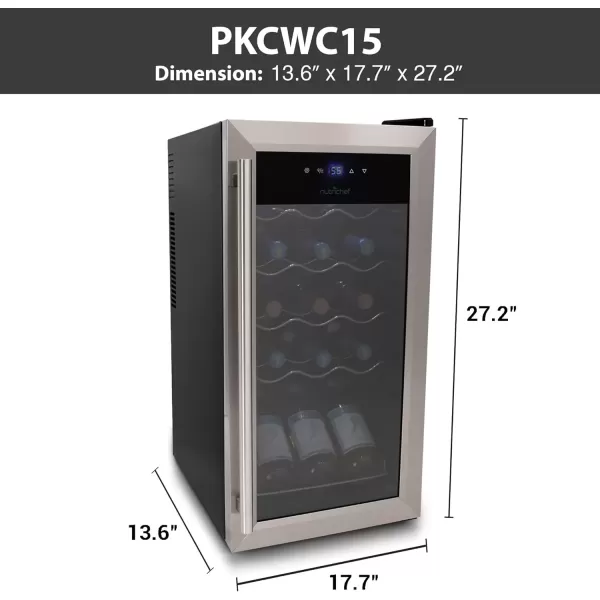 imageNutriChef PKCWC340 Wine Refrigerator Cellar Storage and 9345 Liters Internal Capacity Single Zone Chiller with Digital Touch Button Control Placement for Standing Air Tight Seal 34 BottleBlackStainless Steel