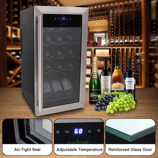 imageNutriChef PKCWC340 Wine Refrigerator Cellar Storage and 9345 Liters Internal Capacity Single Zone Chiller with Digital Touch Button Control Placement for Standing Air Tight Seal 34 BottleBlackStainless Steel