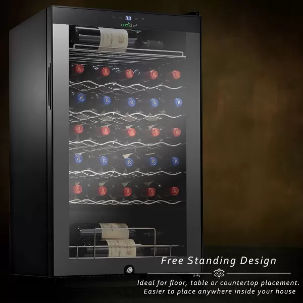 imageNutriChef PKCWC340 Wine Refrigerator Cellar Storage and 9345 Liters Internal Capacity Single Zone Chiller with Digital Touch Button Control Placement for Standing Air Tight Seal 34 BottleBlackBlack