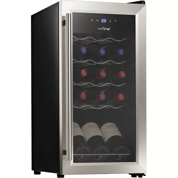 imageNutriChef PKCWC340 Wine Refrigerator Cellar Storage and 9345 Liters Internal Capacity Single Zone Chiller with Digital Touch Button Control Placement for Standing Air Tight Seal 34 BottleBlackStainless Steel
