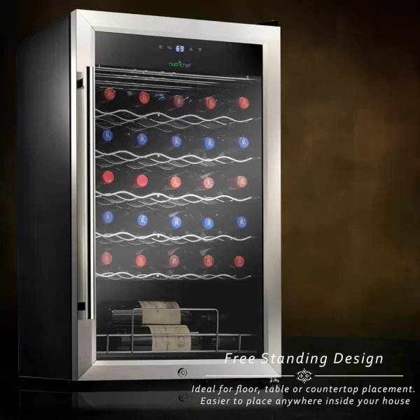imageNutriChef PKCWC340 Wine Refrigerator Cellar Storage and 9345 Liters Internal Capacity Single Zone Chiller with Digital Touch Button Control Placement for Standing Air Tight Seal 34 BottleBlackBlack