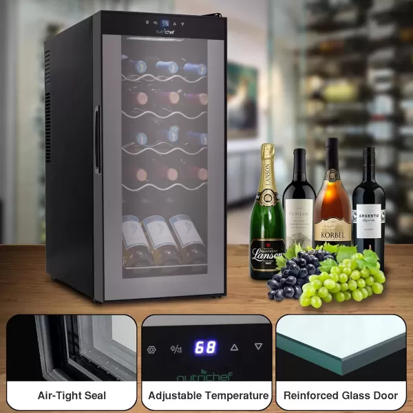 imageNutriChef PKCWC340 Wine Refrigerator Cellar Storage and 9345 Liters Internal Capacity Single Zone Chiller with Digital Touch Button Control Placement for Standing Air Tight Seal 34 BottleBlackBlack
