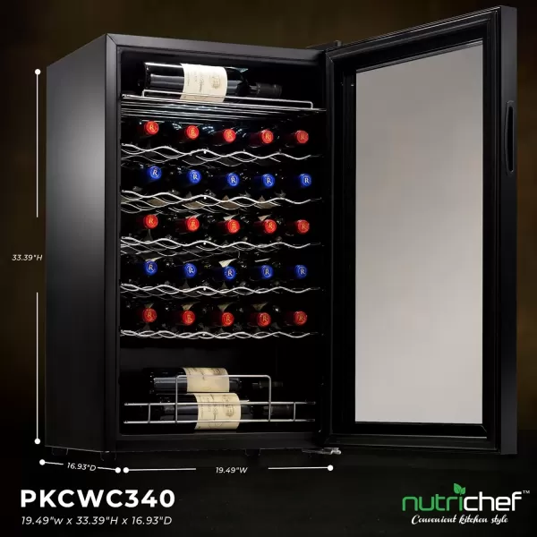imageNutriChef PKCWC340 Wine Refrigerator Cellar Storage and 9345 Liters Internal Capacity Single Zone Chiller with Digital Touch Button Control Placement for Standing Air Tight Seal 34 BottleBlackBlack