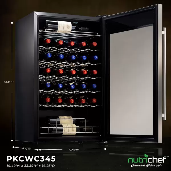 imageNutriChef PKCWC340 Wine Refrigerator Cellar Storage and 9345 Liters Internal Capacity Single Zone Chiller with Digital Touch Button Control Placement for Standing Air Tight Seal 34 BottleBlackBlack