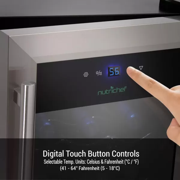 imageNutriChef PKCWC340 Wine Refrigerator Cellar Storage and 9345 Liters Internal Capacity Single Zone Chiller with Digital Touch Button Control Placement for Standing Air Tight Seal 34 BottleBlackStainless Steel
