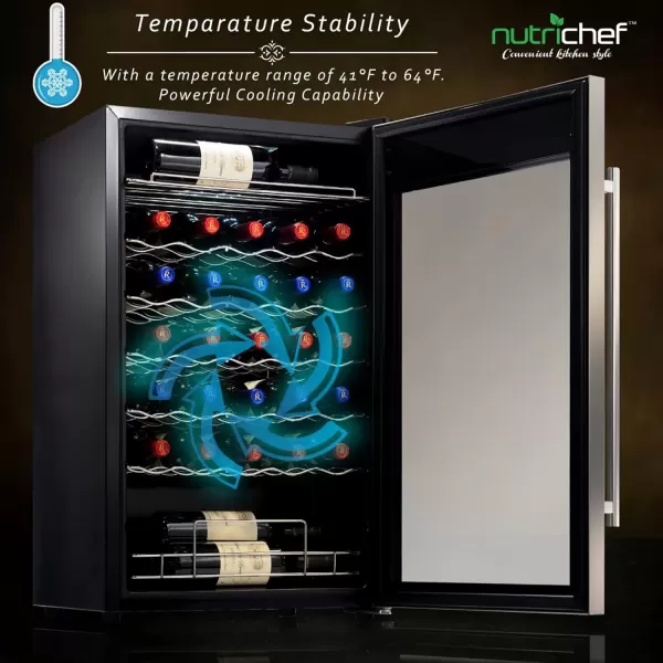 imageNutriChef PKCWC340 Wine Refrigerator Cellar Storage and 9345 Liters Internal Capacity Single Zone Chiller with Digital Touch Button Control Placement for Standing Air Tight Seal 34 BottleBlackBlack