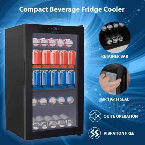 imageNutriChef PKTEBC805 1869 Gallon FreestandingKitchen Countertop Black Electric Center Cooler Soda Beer Refrigerator wBuiltin Fan Clear Glass Door 132Can Canned Beverage Mini Fridge