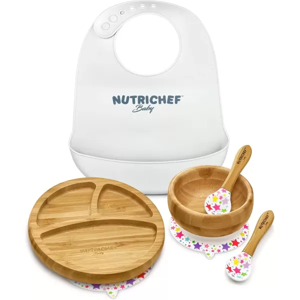 imageNutriChef Round Bamboo Baby Plate Star Set with Bib