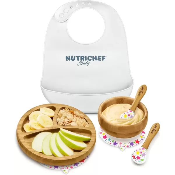 imageNutriChef Round Bamboo Baby Plate Star Set with Bib
