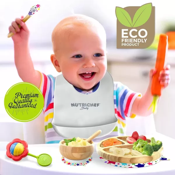 imageNutriChef Round Bamboo Baby Plate Star Set with Bib