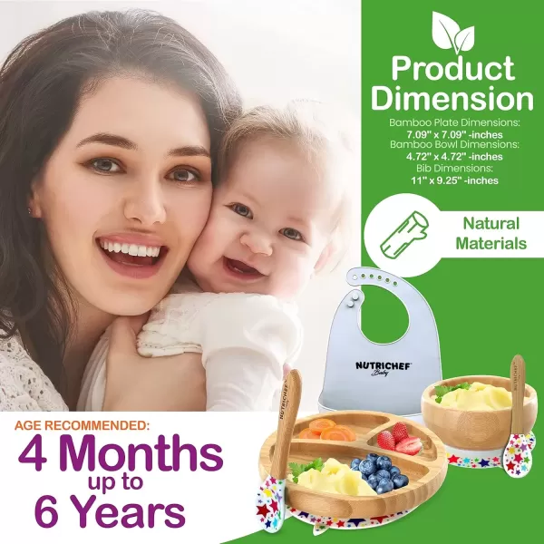 imageNutriChef Round Bamboo Baby Plate Star Set with Bib
