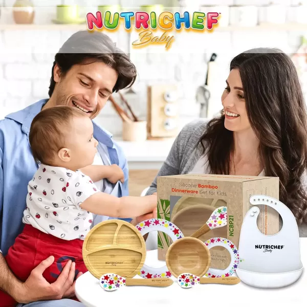 imageNutriChef Round Bamboo Baby Plate Star Set with Bib