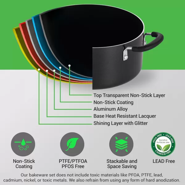 imageNutriChef Space Saver 17Piece Nonstick Cookware Set  Brown Pots and Pans with Stackable Design Foldable Handles Induction ReadyBlack
