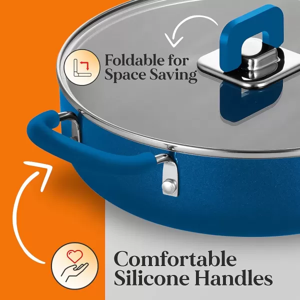 imageNutriChef Space Saver 17Piece Nonstick Cookware Set  Brown Pots and Pans with Stackable Design Foldable Handles Induction ReadyBlue
