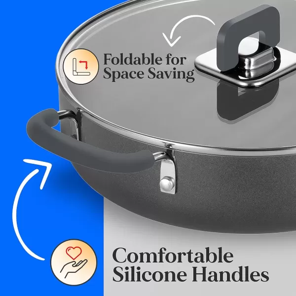 imageNutriChef Space Saver 17Piece Nonstick Cookware Set  Brown Pots and Pans with Stackable Design Foldable Handles Induction ReadyGray