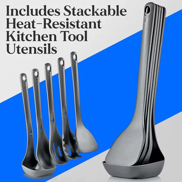 imageNutriChef Space Saver 17Piece Nonstick Cookware Set  Brown Pots and Pans with Stackable Design Foldable Handles Induction ReadyGray