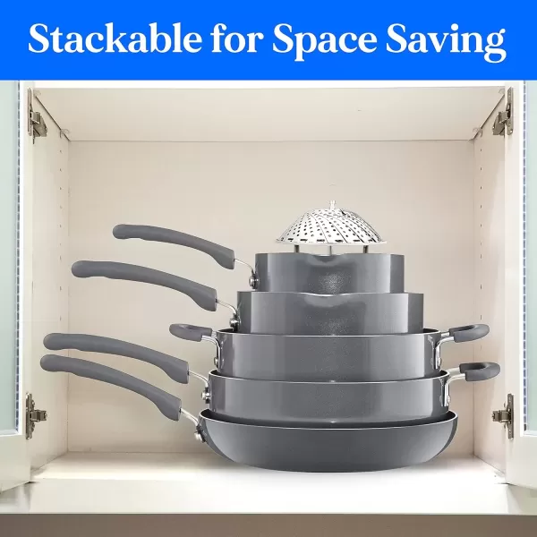imageNutriChef Space Saver 17Piece Nonstick Cookware Set  Brown Pots and Pans with Stackable Design Foldable Handles Induction ReadyGray